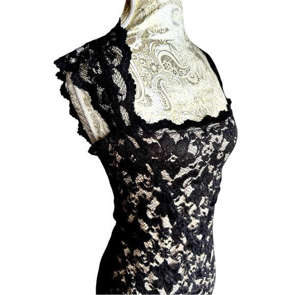 Stretchy Lace Party Black Mini Dress Pinup Retro Size Medium Cocktail Dancer - Picture 5 of 6